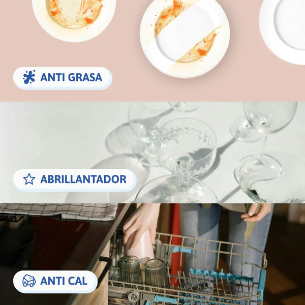 Funciones de las Pastillas Lavavajillas: Anti grasa, abrillantador y anti cal Natulim
