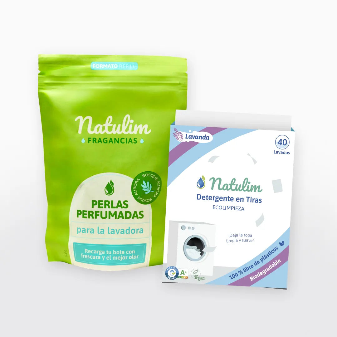 Caja Lavanda de franjas lilas y bolsa refill verde Bosque Aurora